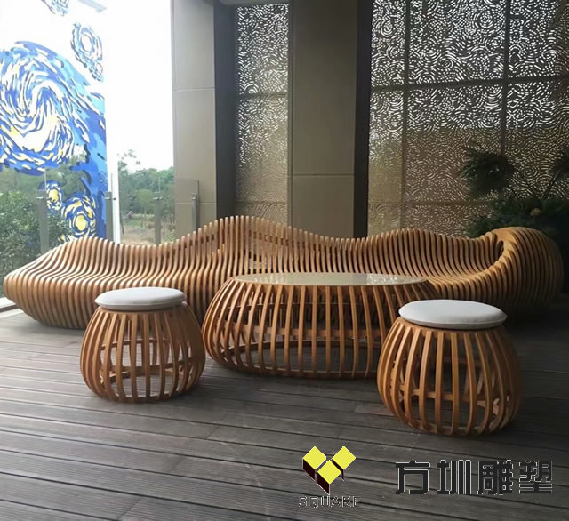 商業(yè)美陳木藝切片椅組合