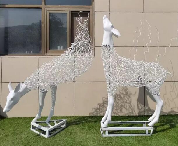 不銹鋼絲制作抽象藝術鹿雕塑