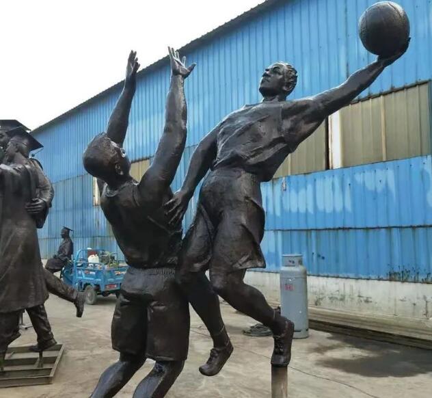 仿銅運動主題玻璃鋼打籃球人物雕塑