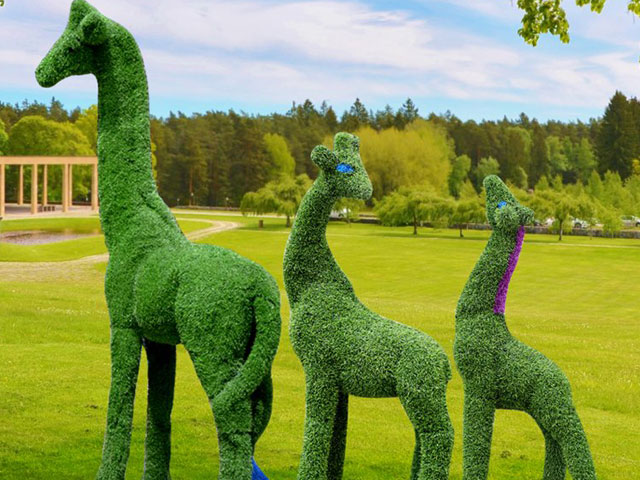 玻璃鋼加植絨大象長頸鹿動物雕塑