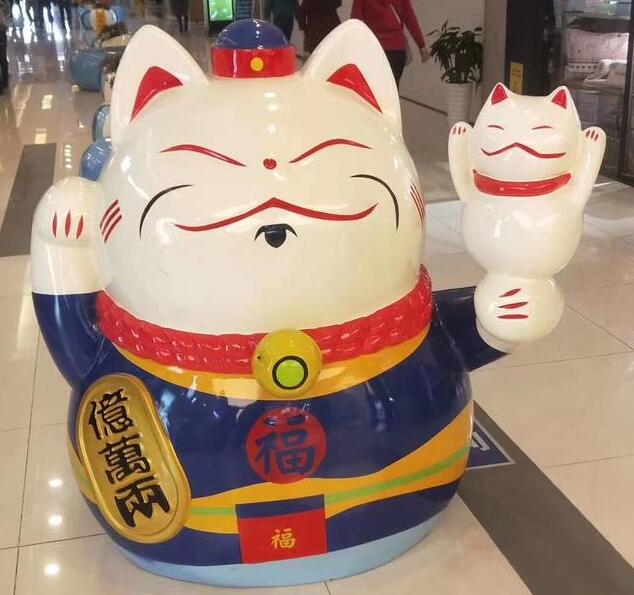 商場商用玻璃鋼招財貓雕塑擺件