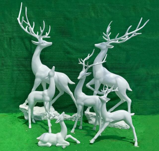 創意白色景觀玻璃鋼抽象梅花鹿動物雕塑