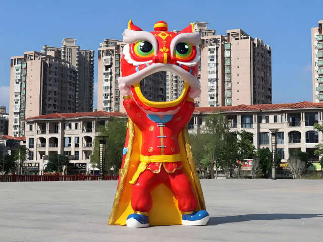 新年節日玻璃鋼舞獅雕塑