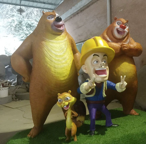 玻璃鋼熊和人組合雕塑